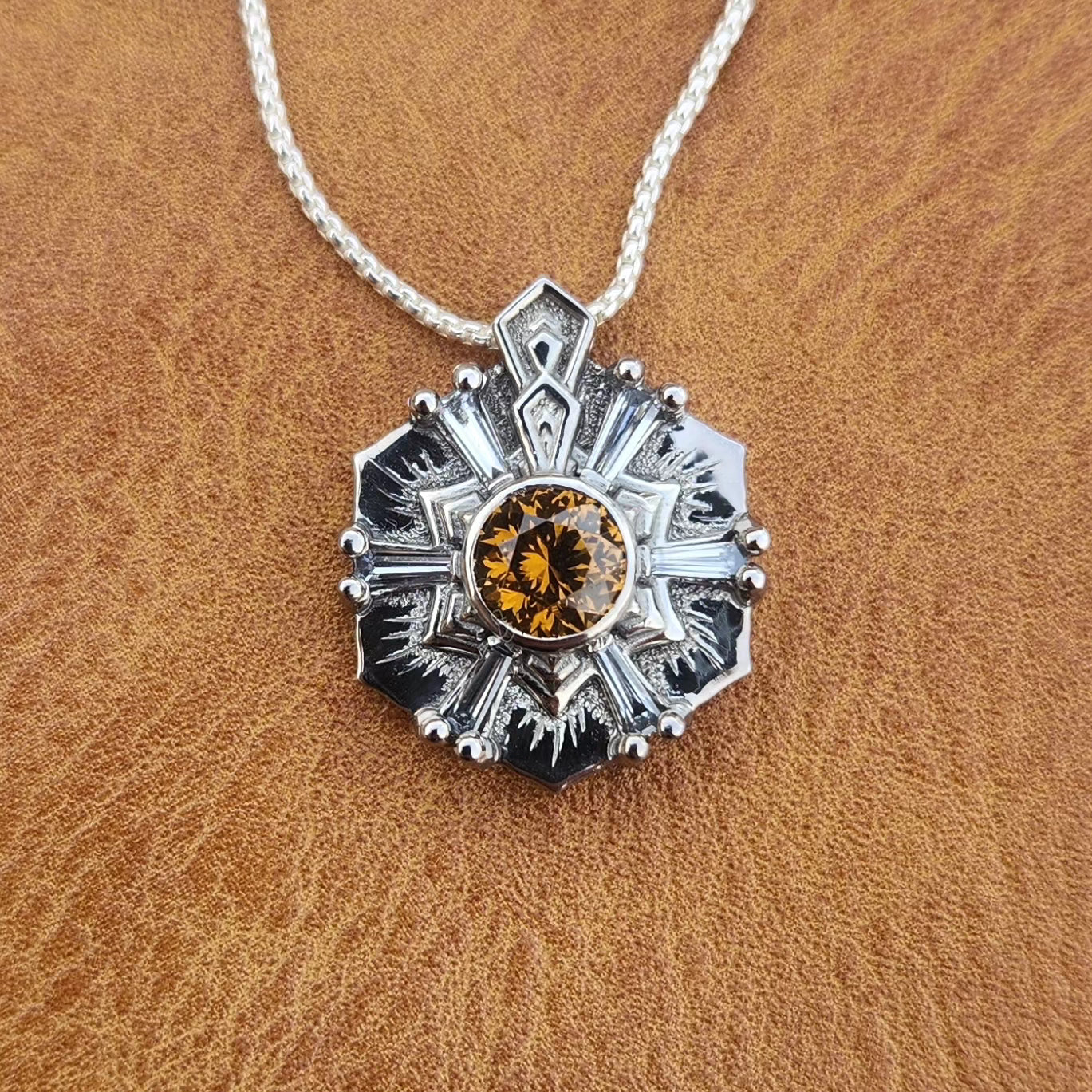 Hessonite Garnet WG Floral Pendant
